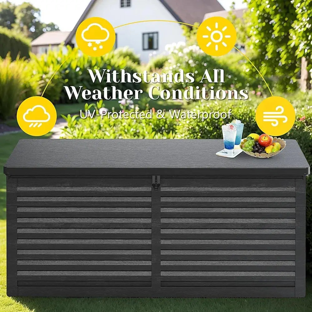 130 Gallon Resin Deck Box, Large Outdoor Storage with Lockable Lid & Side Handles, Deck Boxes Outdoor Waterproof The Zebra Effect