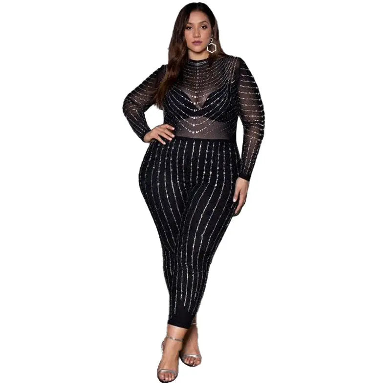 New High-stretch Mesh See-through Tight Jumpsuit Women The Zebra Effect