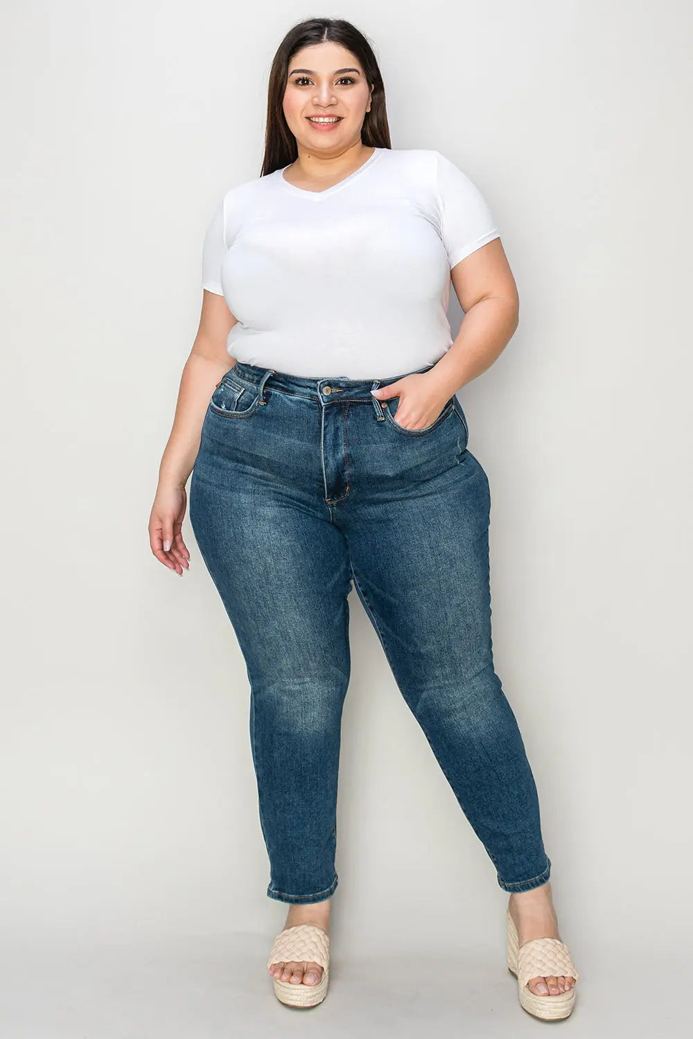 Judy Blue Full Size Tummy Control High Waist Slim Jeans Trendsi