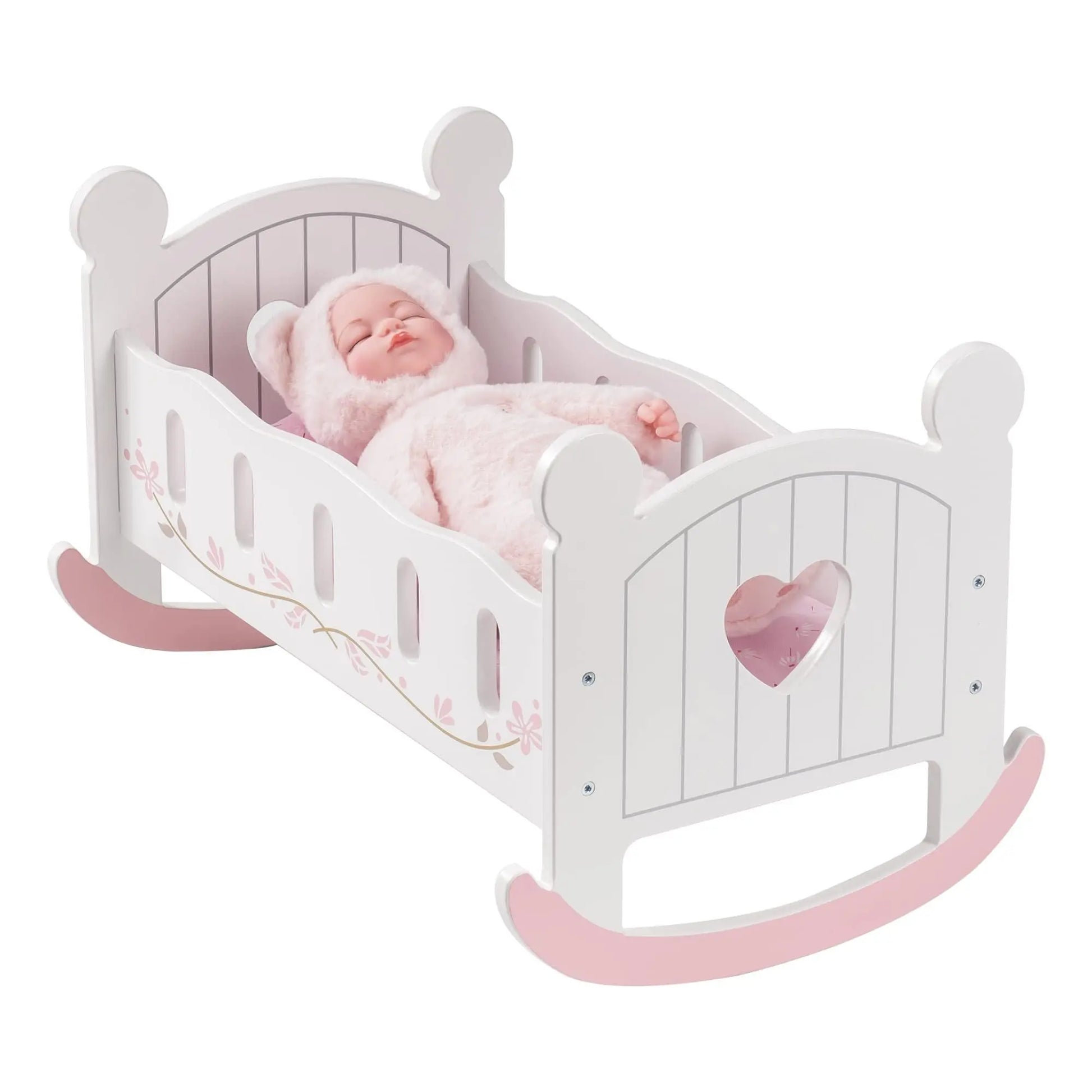 ROBOTIME Wooden Doll Cradle Rocking Baby Doll Crib Reversible Doll Bed For Dolls Girl,Fits Dolls Up To 18 Inches The Zebra Effect