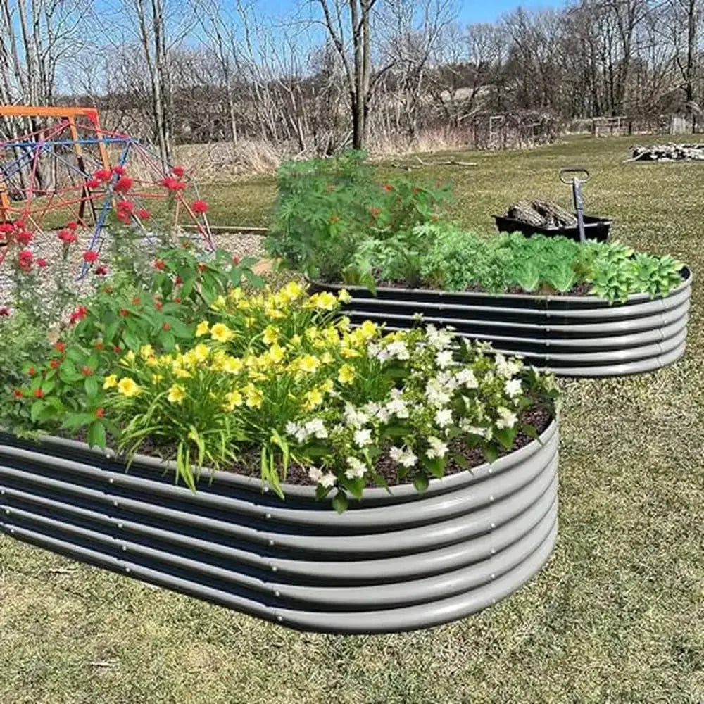 Galvanized Steel Raised Garden Beds 4X4X1.5ft & 6X2X1.5ft Outdoor Planting Vegetables Flowers Herbs Quartz Grey Long-lasting The Zebra Effect