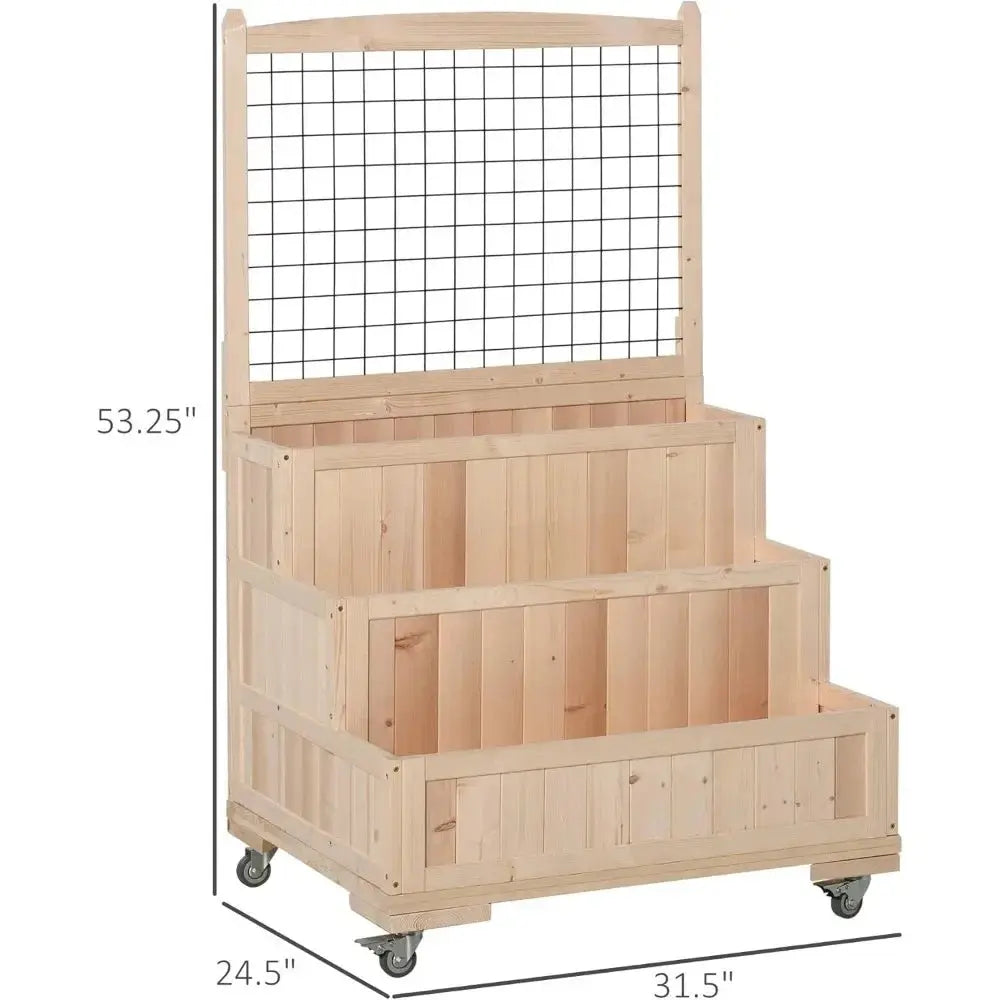 3-Tiers Raised Garden Bed with Trellis, 53" H Vertical Planter Box with Wheels & Back Storage Area, for Flowers, Vegeta The Zebra Effect