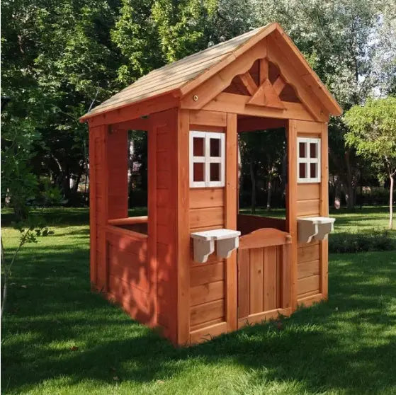 All-wood Children's Playhouse With 2 Windows And Pot Stands Magenta Charlie