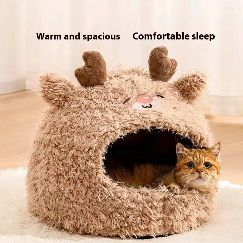 Closed Warm Plush Pet Cat Nest Magenta Charlie