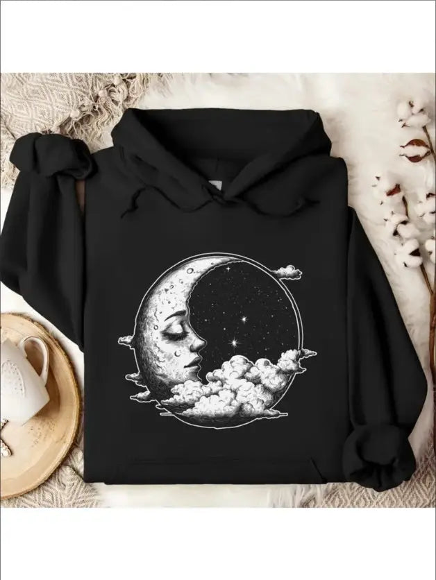 Celestial Moon Hoodie, Mystical Starry Night Sweatshirt, Gothic Lunar Art Pullover, Dark Academia Moon Hoodie, Witchy Aesthetic Clothing Halloween Hoodie Gift The Zebra Effect