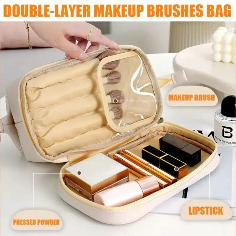 Large Waterproof Leather Makeup Bag Copper Pallas