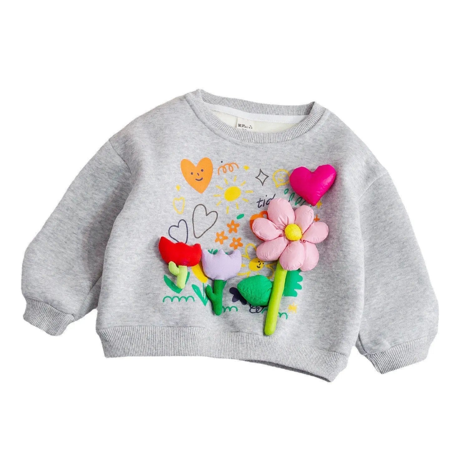 Baby Girl Flower Patched Pattern Thickened Autumn Hoodies Chocolate Lily