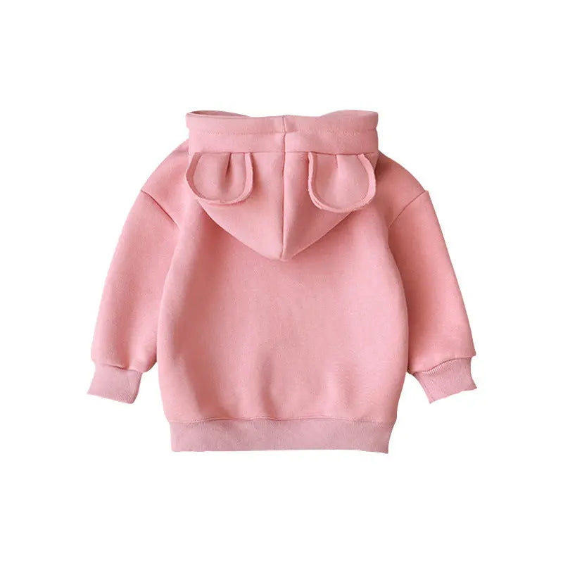 Baby Solid Color Animal Ear Patch Design Autumn Korean Style Hoodie Chocolate Lily