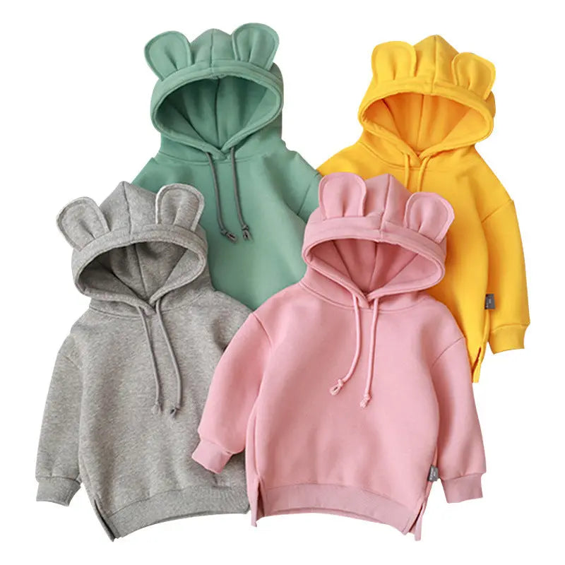 Baby Solid Color Animal Ear Patch Design Autumn Korean Style Hoodie Chocolate Lily