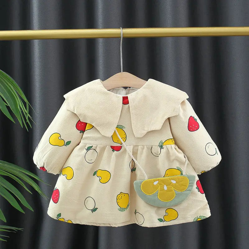 Autumn and Winter New Arrival Baby Girls Long Sleeves Fruits Print Chocolate Lily