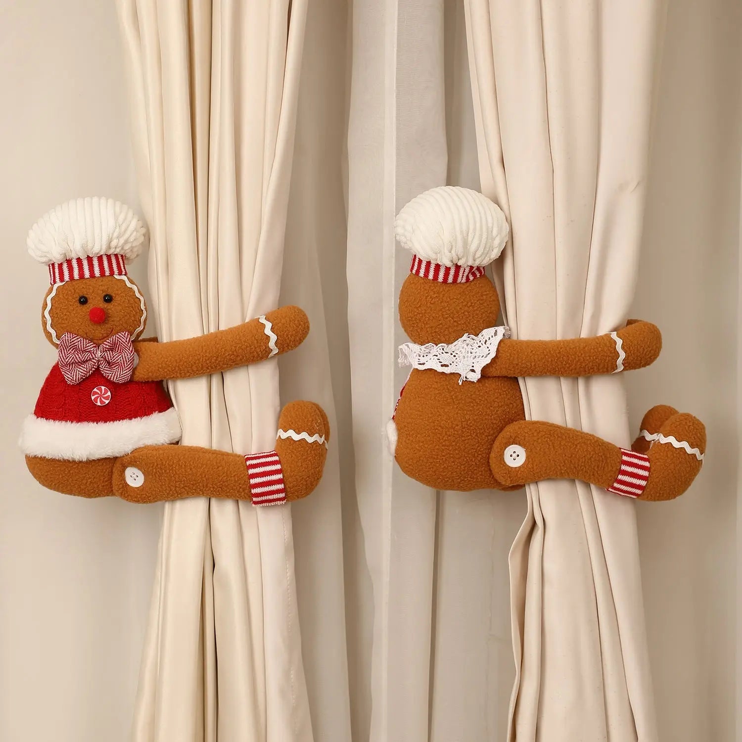 Cartoon Gingerbread Man Window Curtain Decoration for Christmas Party Chocolate Lily