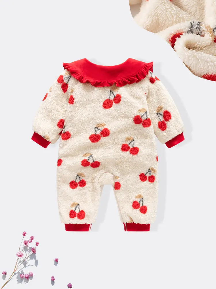 Autumn and Winter New Arrival Baby Girls Cherry Pattern Polar Fleece Chocolate Lily