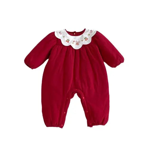 Winter New Arrival Baby Girls Cute Rabbits and Fruits Embroidered Chocolate Lily