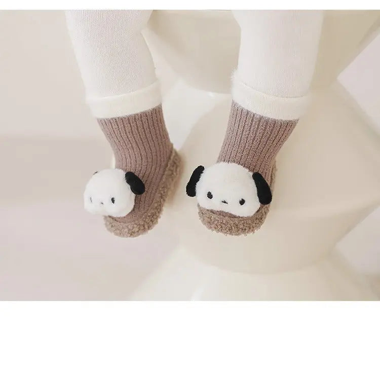 Thickened Winter Toddler Walking Socks, Mid-Calf Floor Shoe Socks, Chocolate Lily