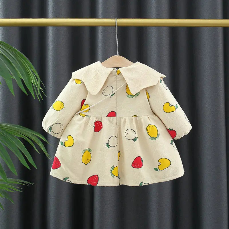 Autumn and Winter New Arrival Baby Girls Long Sleeves Fruits Print Chocolate Lily