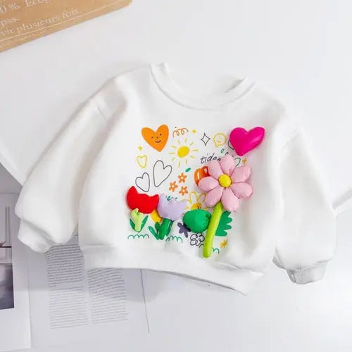 Baby Girl Flower Patched Pattern Thickened Autumn Hoodies Chocolate Lily