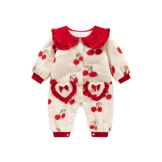 Autumn and Winter New Arrival Baby Girls Cherry Pattern Polar Fleece Chocolate Lily