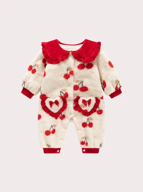 Autumn and Winter New Arrival Baby Girls Cherry Pattern Polar Fleece Chocolate Lily