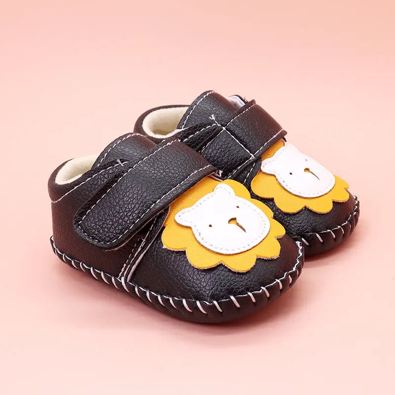 Baby Cartoon Bear Patched Pattern Soft Sole Toddler Shoes Indoor Chocolate Lily