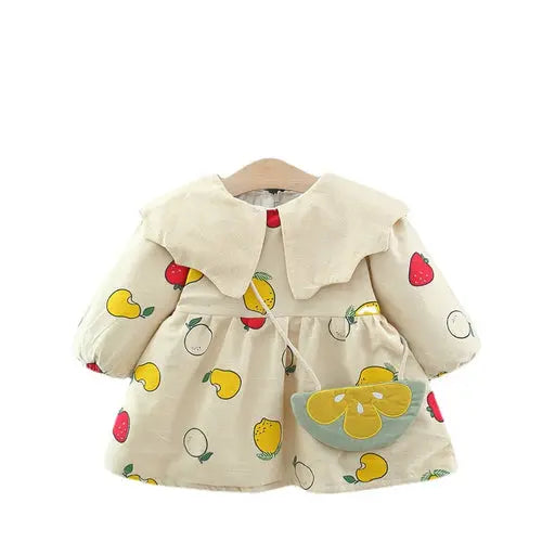 Autumn and Winter New Arrival Baby Girls Long Sleeves Fruits Print Chocolate Lily