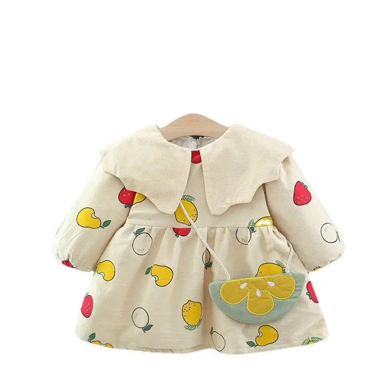 Autumn and Winter New Arrival Baby Girls Long Sleeves Fruits Print Chocolate Lily