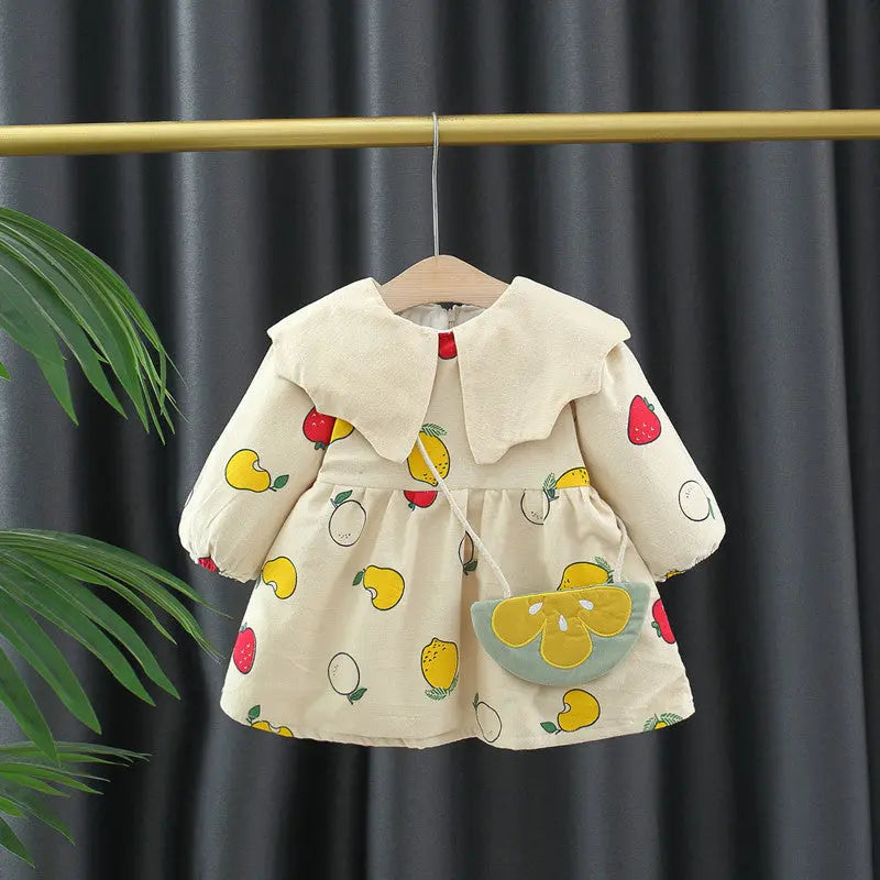 Autumn and Winter New Arrival Baby Girls Long Sleeves Fruits Print Chocolate Lily