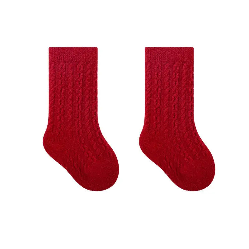 Warm Boneless Children’s Fleece-lined Socks for Autumn and Winter, Chocolate Lily