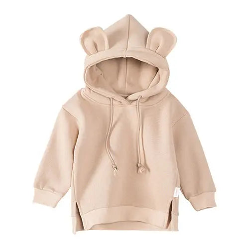 Baby Solid Color Animal Ear Patch Design Autumn Korean Style Hoodie Chocolate Lily