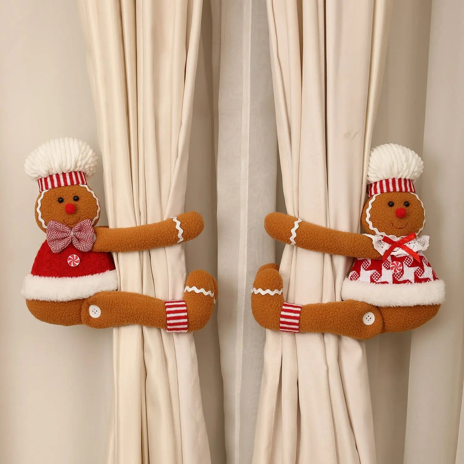 Cartoon Gingerbread Man Window Curtain Decoration for Christmas Party Chocolate Lily