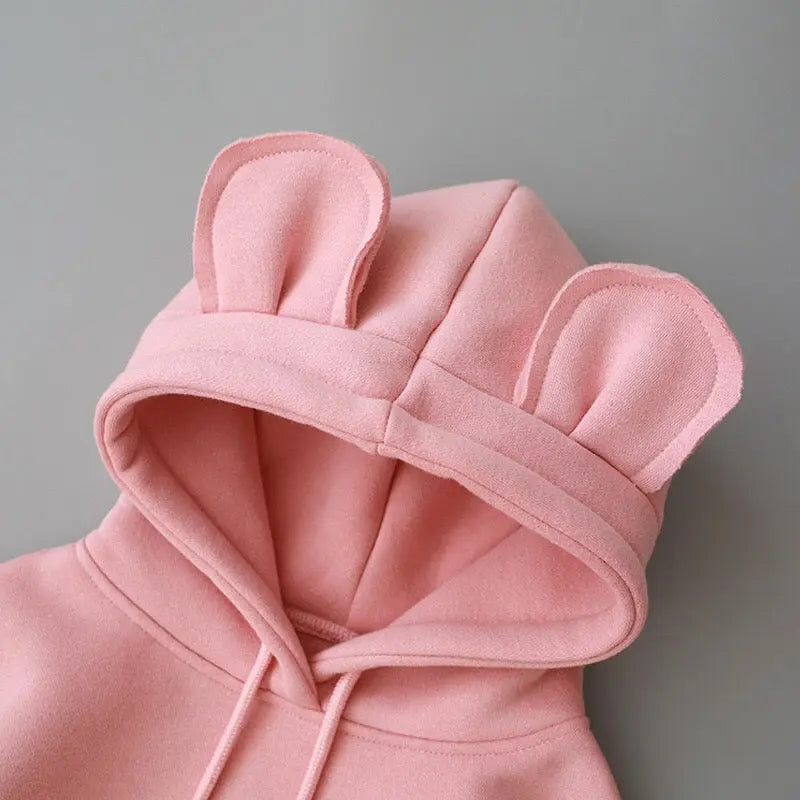 Baby Solid Color Animal Ear Patch Design Autumn Korean Style Hoodie Chocolate Lily