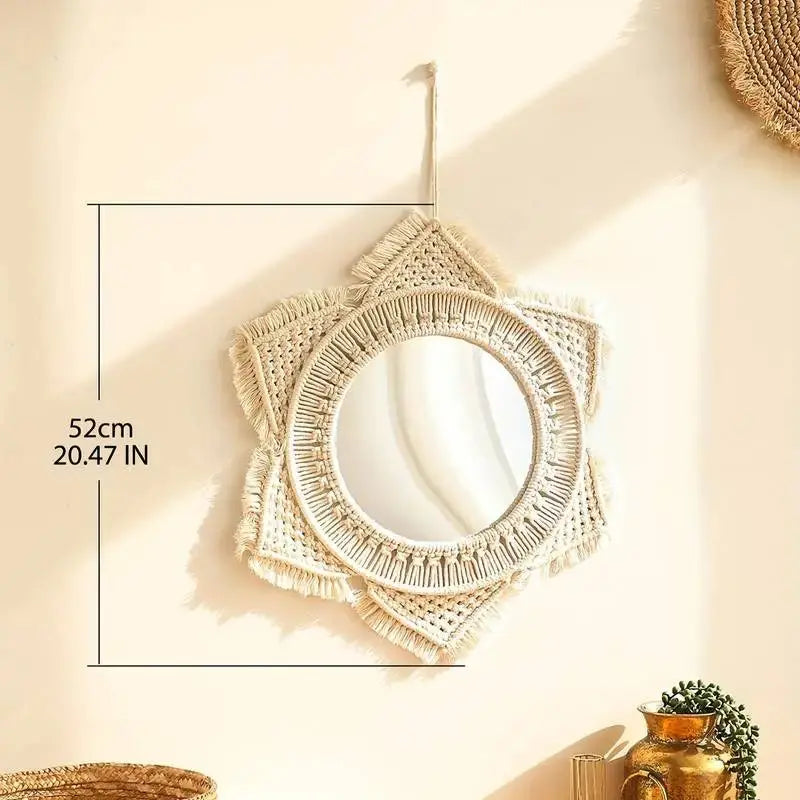 Macrame Hanging Decorative Wall Mirror Copper Pallas