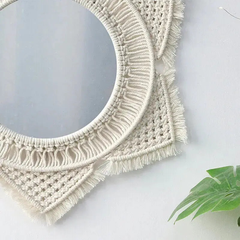 Macrame Hanging Decorative Wall Mirror Copper Pallas