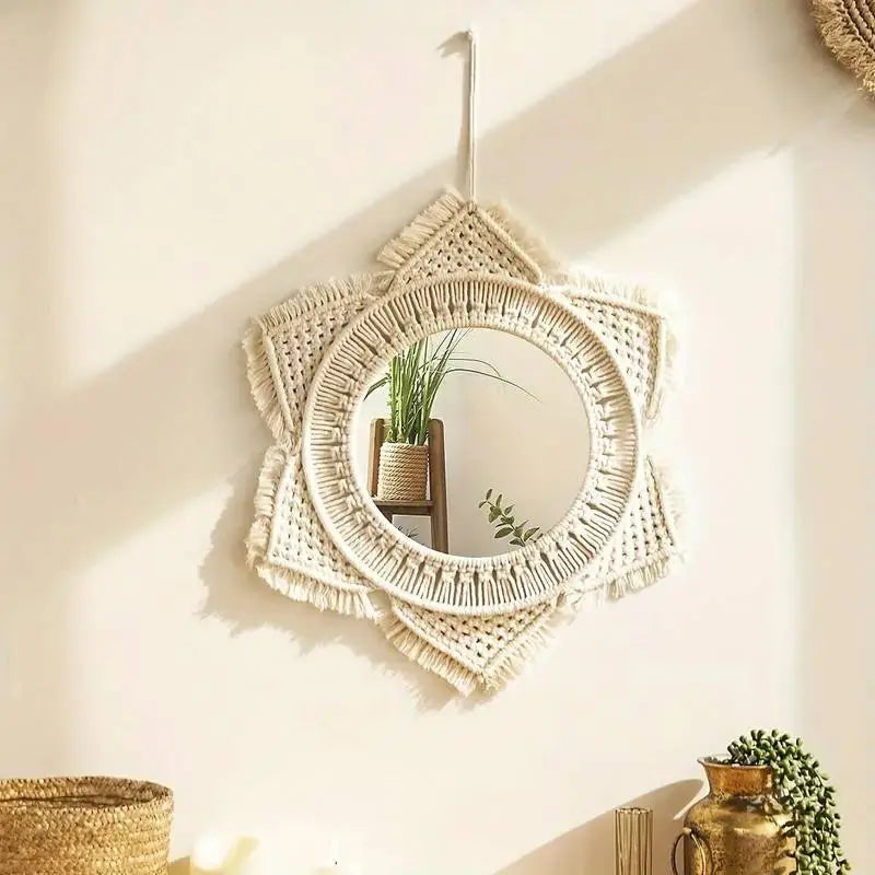 Macrame Hanging Decorative Wall Mirror Copper Pallas