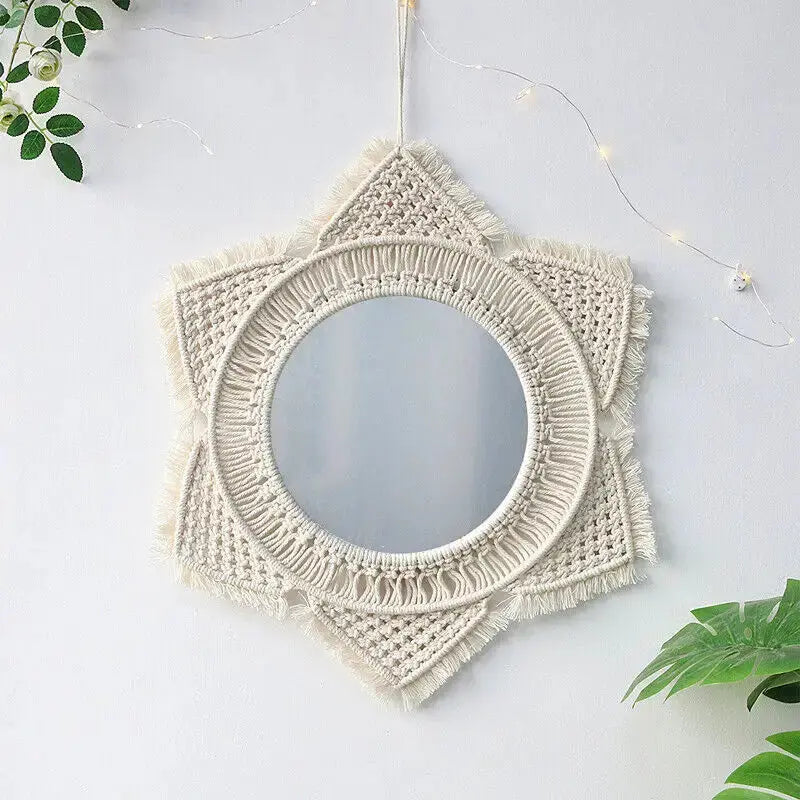 Macrame Hanging Decorative Wall Mirror Copper Pallas