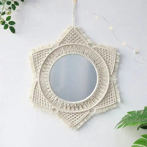 Macrame Hanging Decorative Wall Mirror Copper Pallas